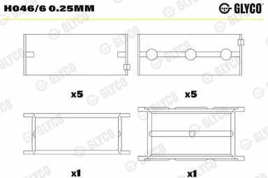 Kloķvārpstas gultnis GLYCO H046/6 0.25mm 1