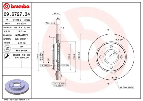 Bremžu diski BREMBO 09.6727.34 1