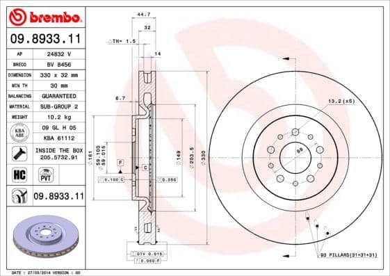 Bremžu diski BREMBO 09.8933.11 1