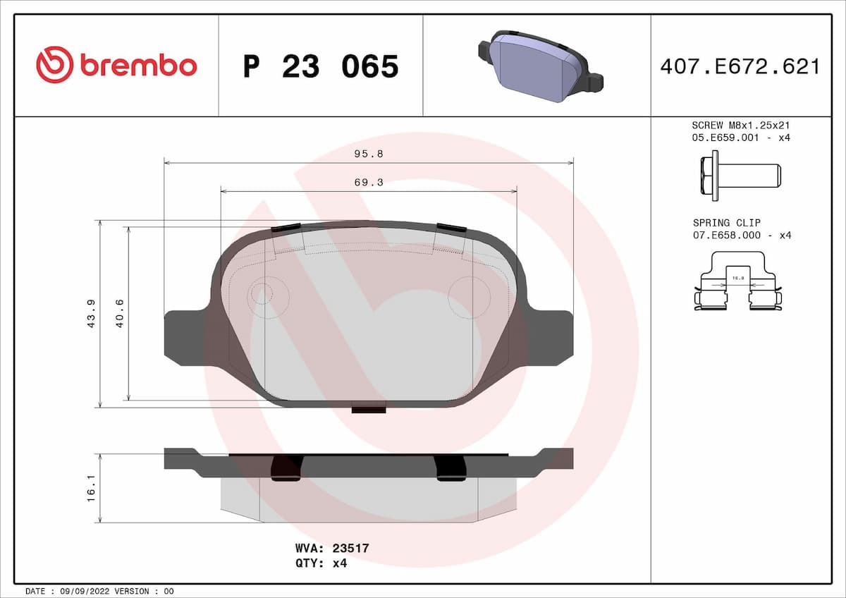 Bremžu uzliku kompl., Disku bremzes BREMBO P 23 065 1