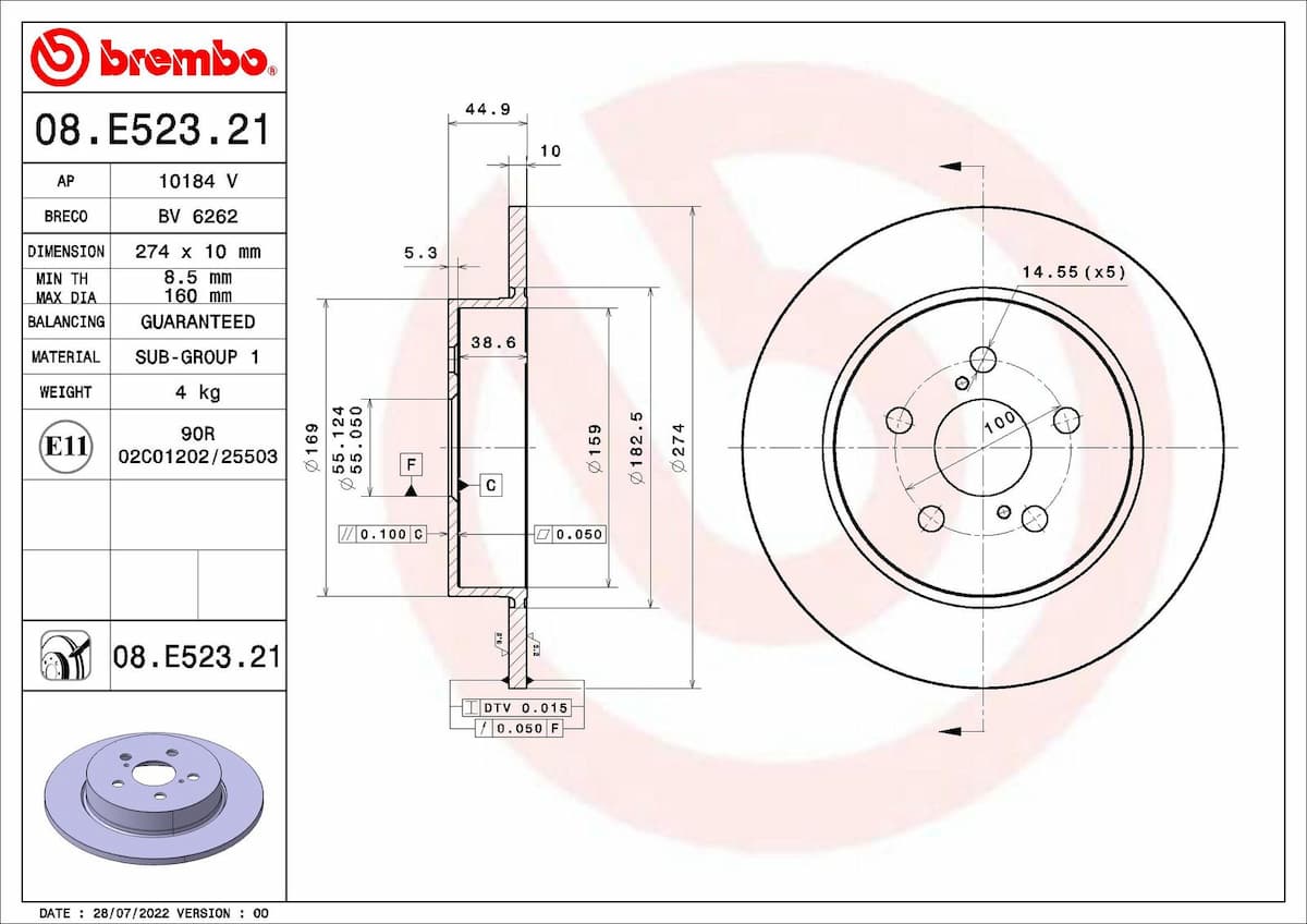 Bremžu diski BREMBO 08.E523.21 1