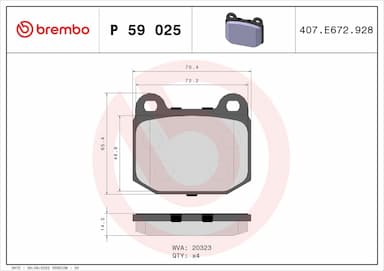 Bremžu uzliku kompl., Disku bremzes BREMBO P 59 025 1