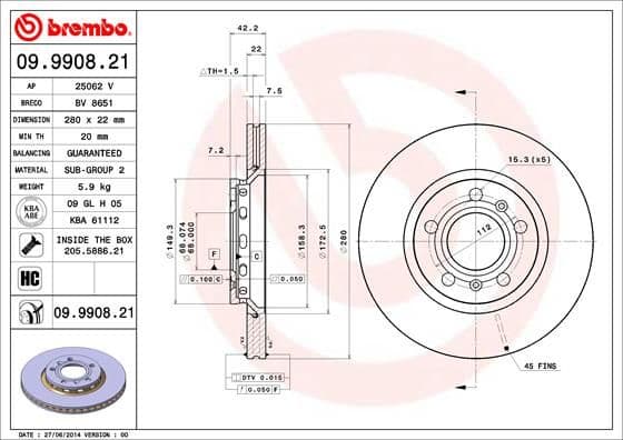 Bremžu diski BREMBO 09.9908.21 1