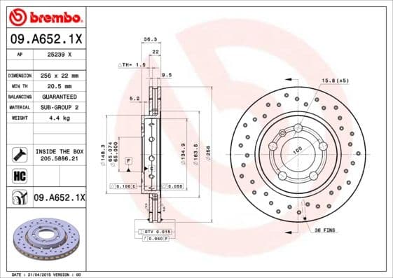 Bremžu diski BREMBO 09.A652.1X 1