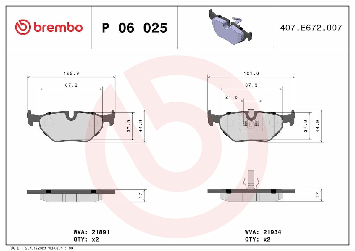 Bremžu uzliku kompl., Disku bremzes BREMBO P 06 025 1