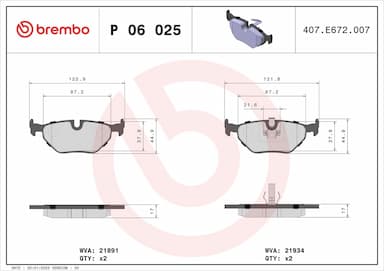 Bremžu uzliku kompl., Disku bremzes BREMBO P 06 025 1