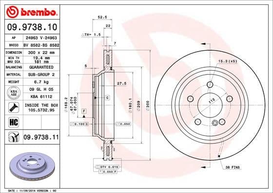 Bremžu diski BREMBO 09.9738.11 1