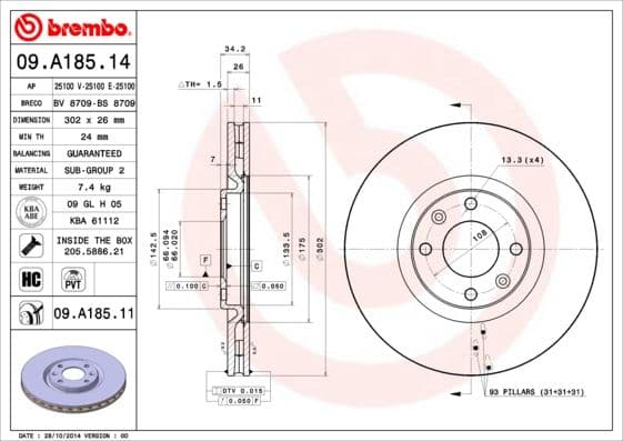 Bremžu diski BREMBO 09.A185.11 1