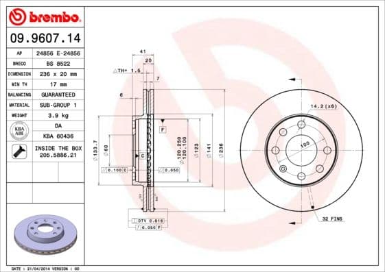 Bremžu diski BREMBO 09.9607.14 1