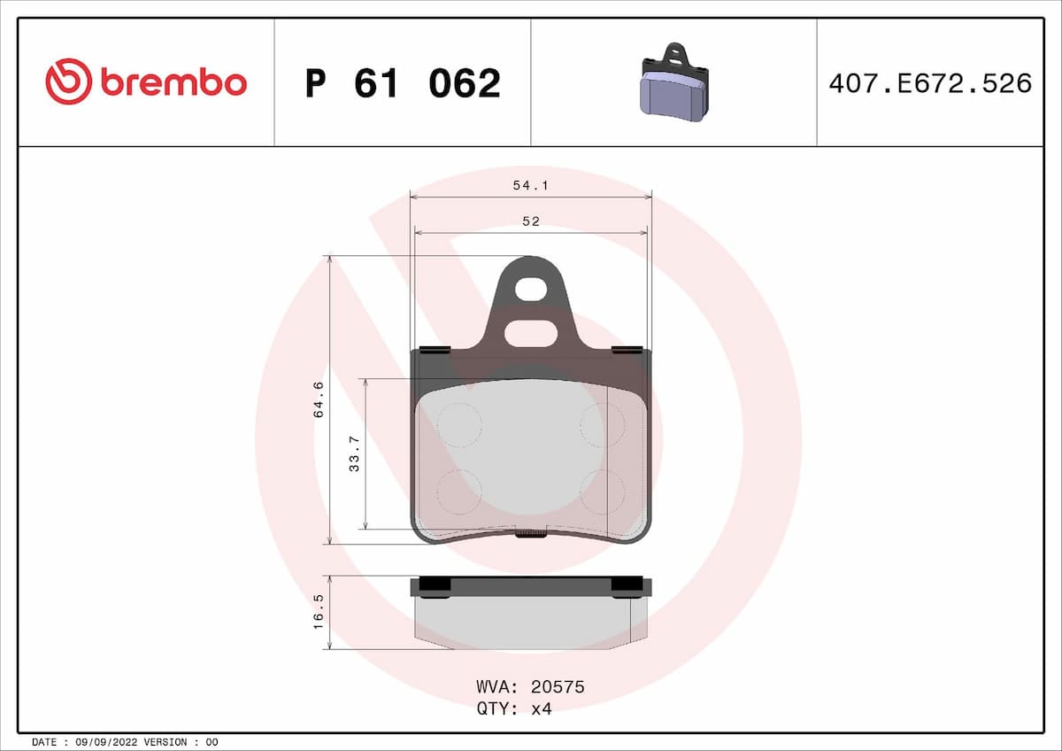 Bremžu uzliku kompl., Disku bremzes BREMBO P 61 062 1