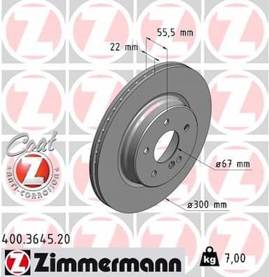 Bremžu diski ZIMMERMANN 400.3645.20 1