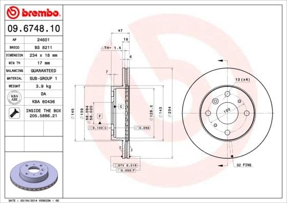 Bremžu diski BREMBO 09.6748.10 1