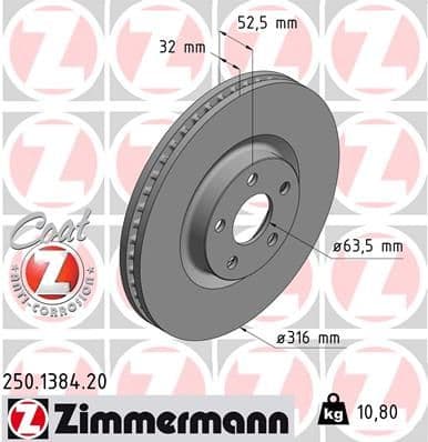 Bremžu diski ZIMMERMANN 250.1384.20 1