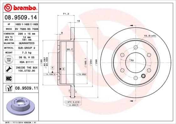 Bremžu diski BREMBO 08.9509.11 1