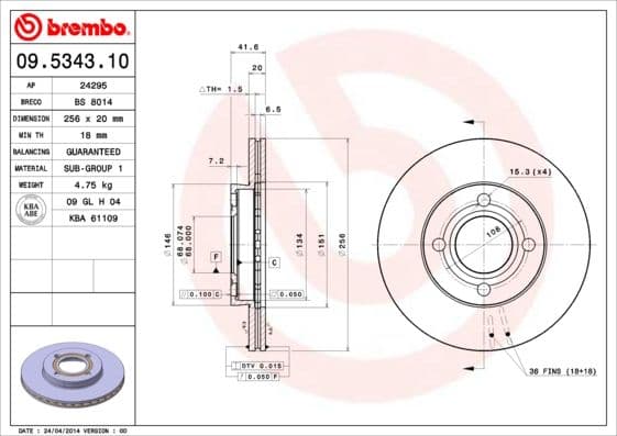 Bremžu diski BREMBO 09.5343.10 1