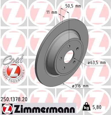 Bremžu diski ZIMMERMANN 250.1378.20 1