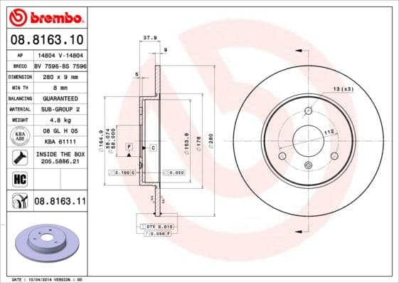 Bremžu diski BREMBO 08.8163.11 1