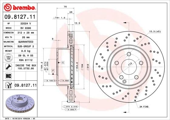 Bremžu diski BREMBO 09.8127.11 1