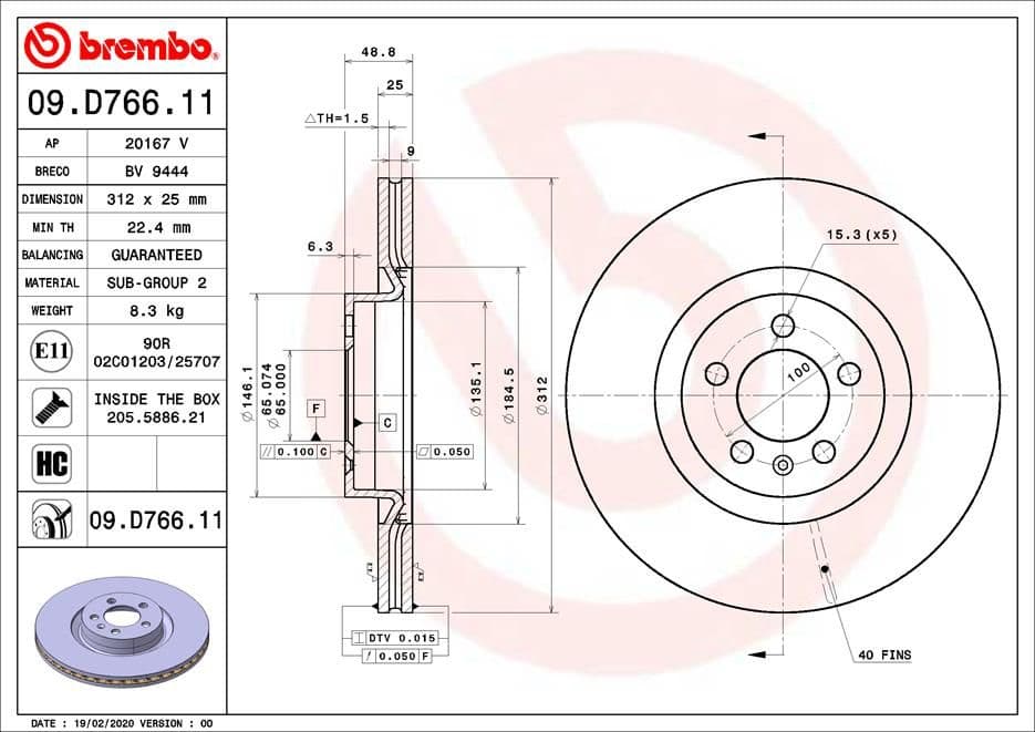 Bremžu diski BREMBO 09.D766.11 1