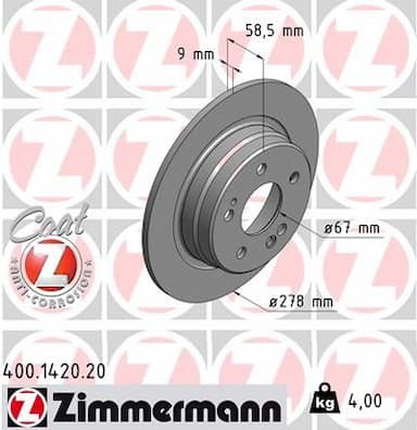 Bremžu diski ZIMMERMANN 400.1420.20 1