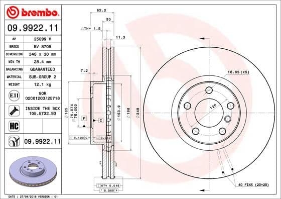 Bremžu diski BREMBO 09.9922.11 1