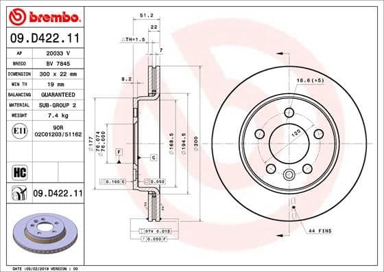 Bremžu diski BREMBO 09.D422.11 1