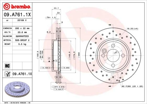 Bremžu diski BREMBO 09.A761.1X 1