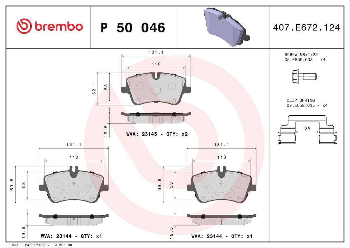 Bremžu uzliku kompl., Disku bremzes BREMBO P 50 046 1