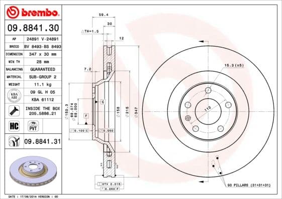 Bremžu diski BREMBO 09.8841.31 1