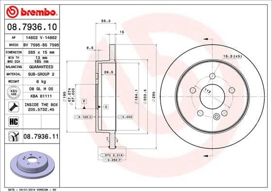 Bremžu diski BREMBO 08.7936.11 1