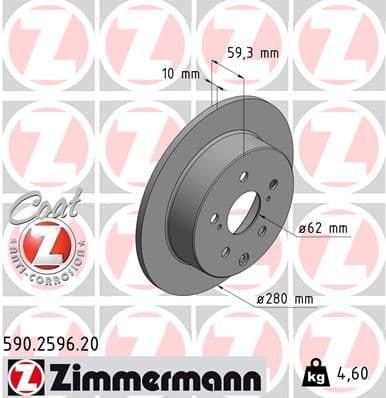 Bremžu diski ZIMMERMANN 590.2596.20 1