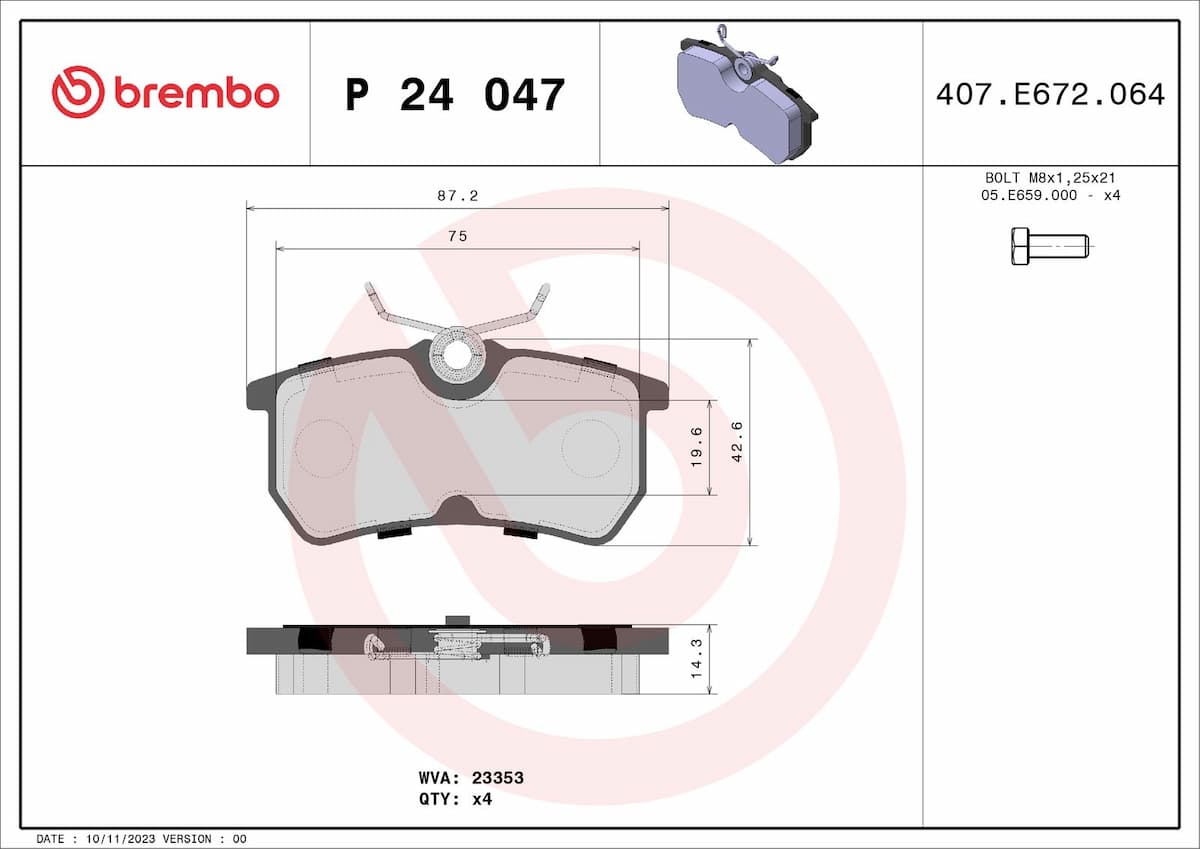 Bremžu uzliku kompl., Disku bremzes BREMBO P 24 047 1