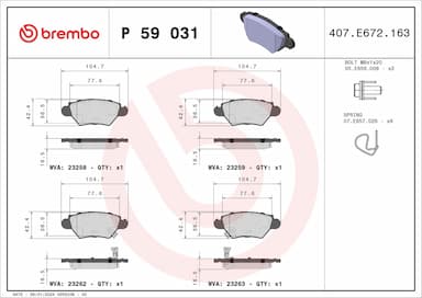 Bremžu uzliku kompl., Disku bremzes BREMBO P 59 031 1