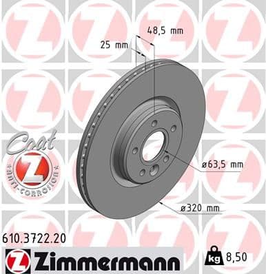 Bremžu diski ZIMMERMANN 610.3722.20 1