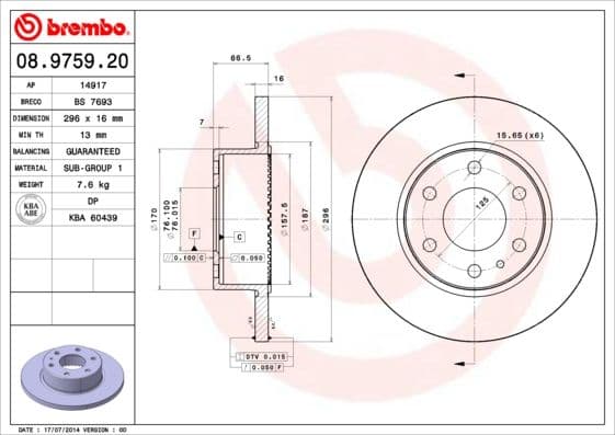 Bremžu diski BREMBO 08.9759.20 1