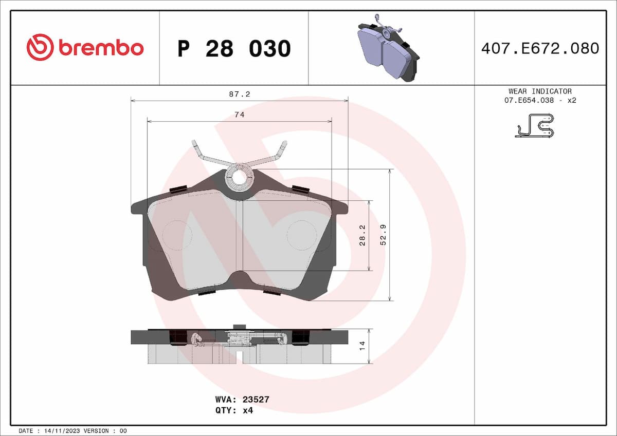 Bremžu uzliku kompl., Disku bremzes BREMBO P 28 030 1