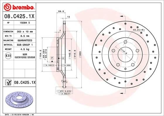 Bremžu diski BREMBO 08.C425.1X 1