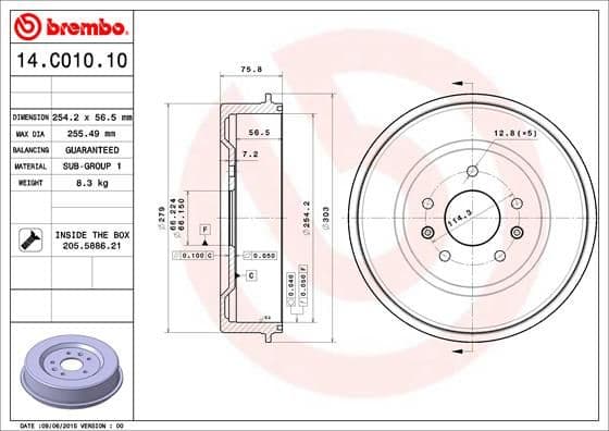 Bremžu trumulis BREMBO 14.C010.10 1