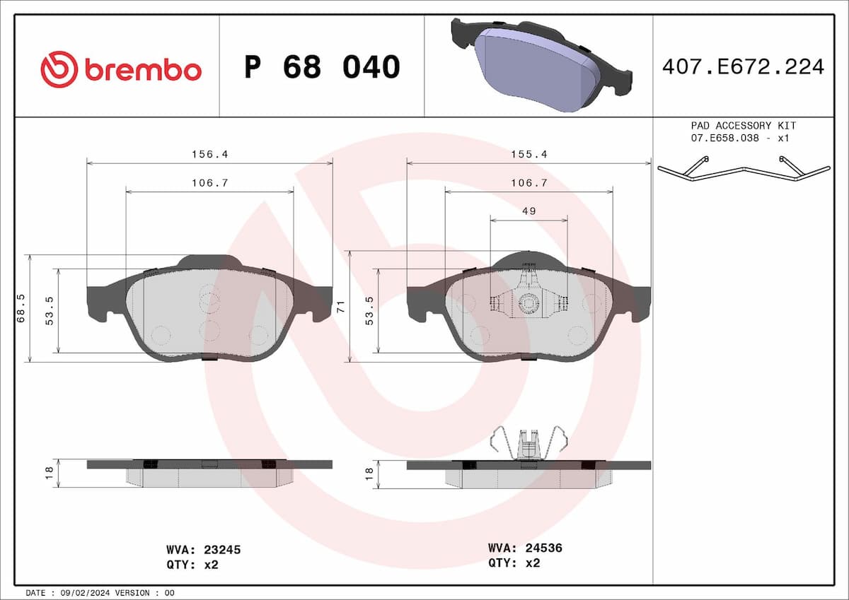 Bremžu uzliku kompl., Disku bremzes BREMBO P 68 040 1