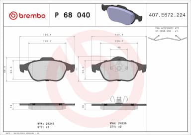 Bremžu uzliku kompl., Disku bremzes BREMBO P 68 040 1