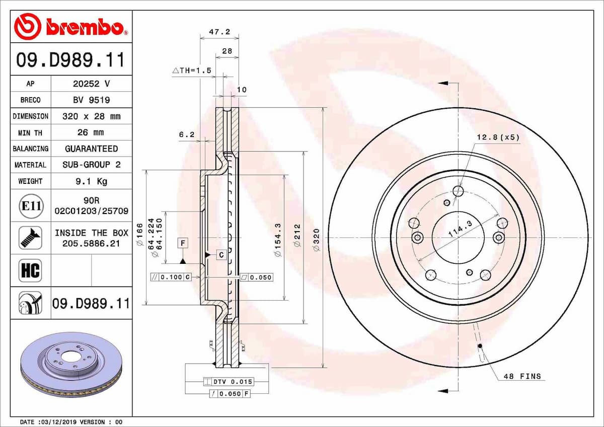 Bremžu diski BREMBO 09.D989.11 1