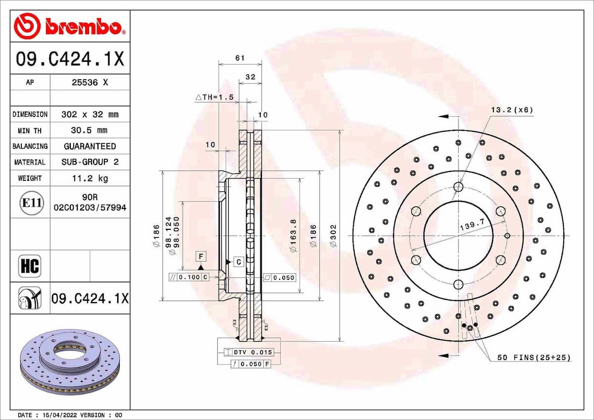 Bremžu diski BREMBO 09.C424.1X 1