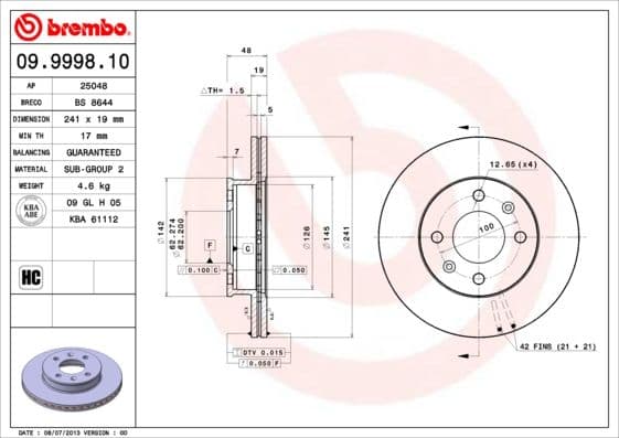 Bremžu diski BREMBO 09.9998.10 1