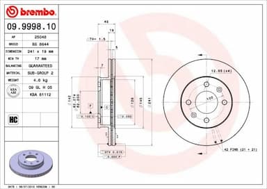 Bremžu diski BREMBO 09.9998.10 1