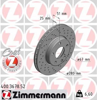 Bremžu diski ZIMMERMANN 400.3678.52 1