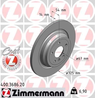 Bremžu diski ZIMMERMANN 400.3686.20 1