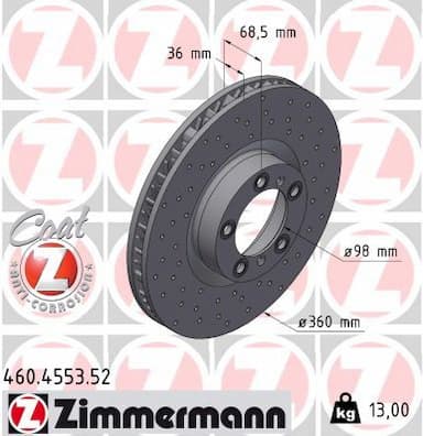 Bremžu diski ZIMMERMANN 460.4553.52 1