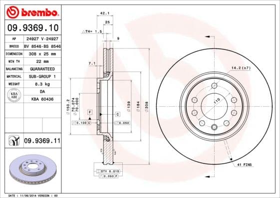 Bremžu diski BREMBO 09.9369.11 1