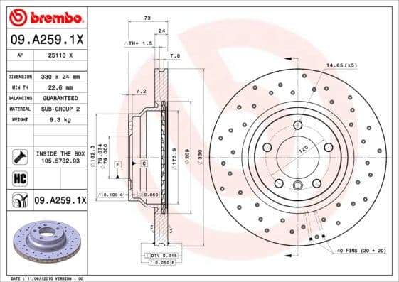 Bremžu diski BREMBO 09.A259.1X 1