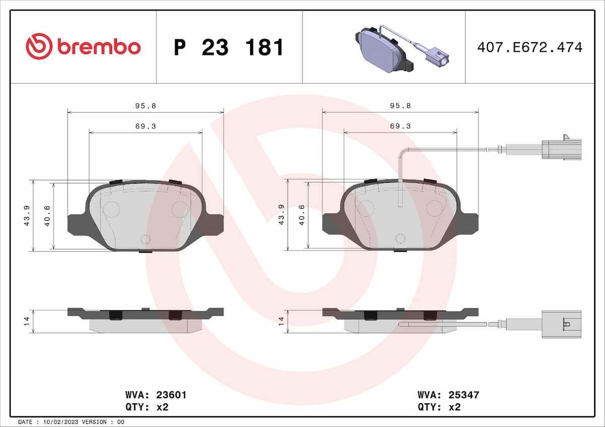 Bremžu uzliku kompl., Disku bremzes BREMBO P 23 181 1